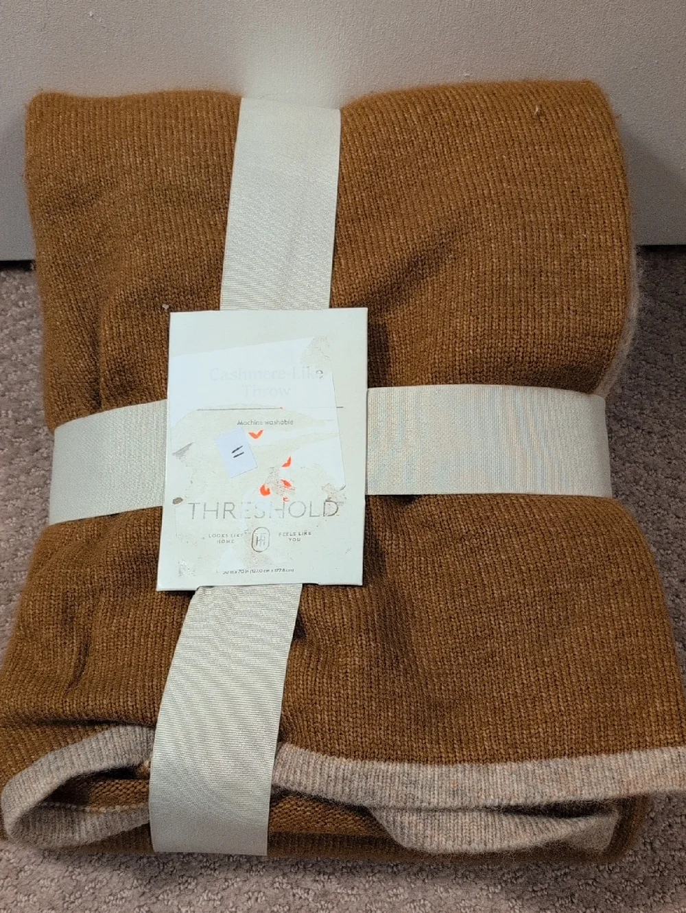 Threshold Two-Tone Knit Throw Blanket in Camel and Beige